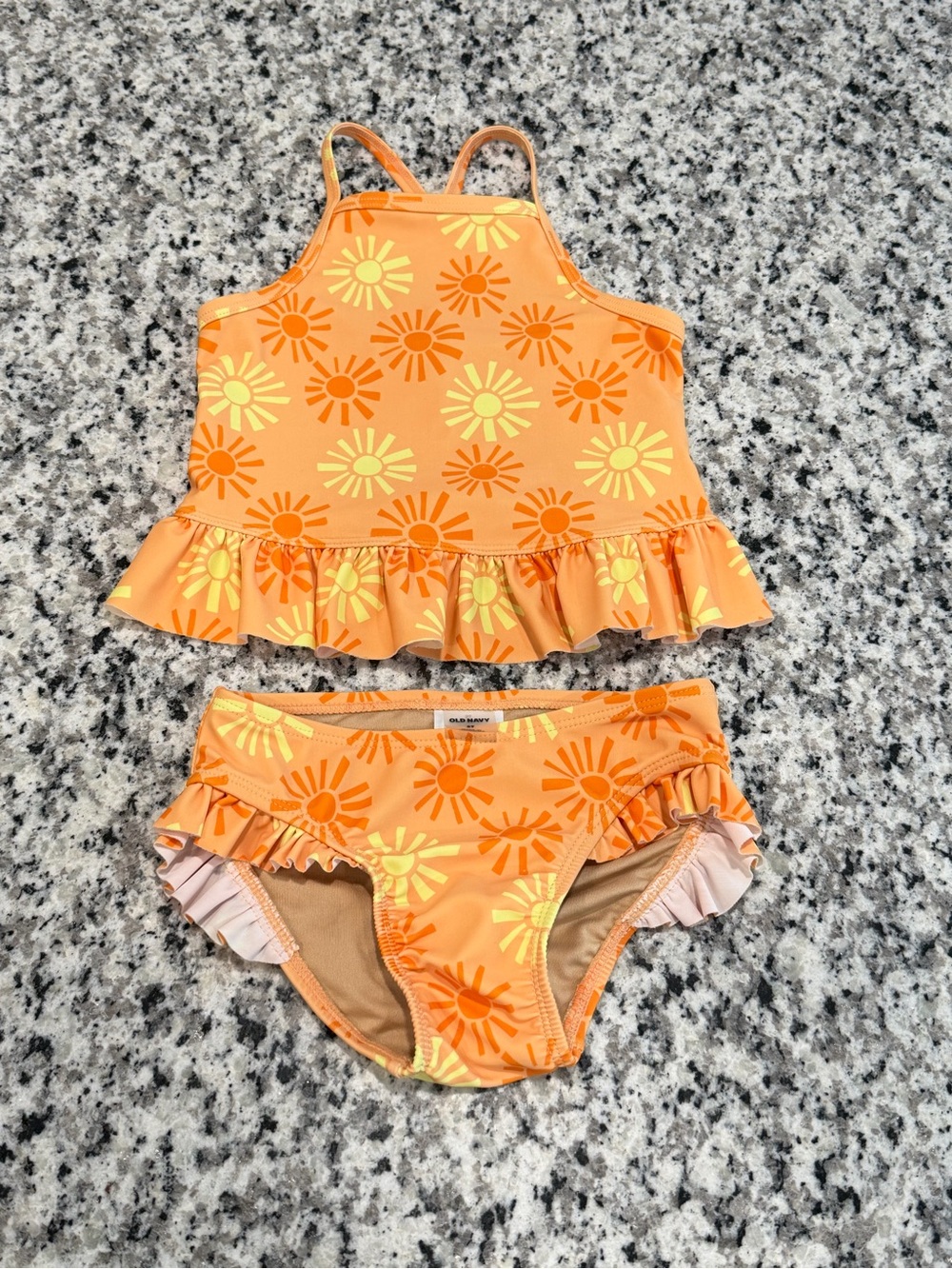Old Navy Toddler Girl's Orange and Yellow Sunshine Ruffle Tankini Set, Size 2T
